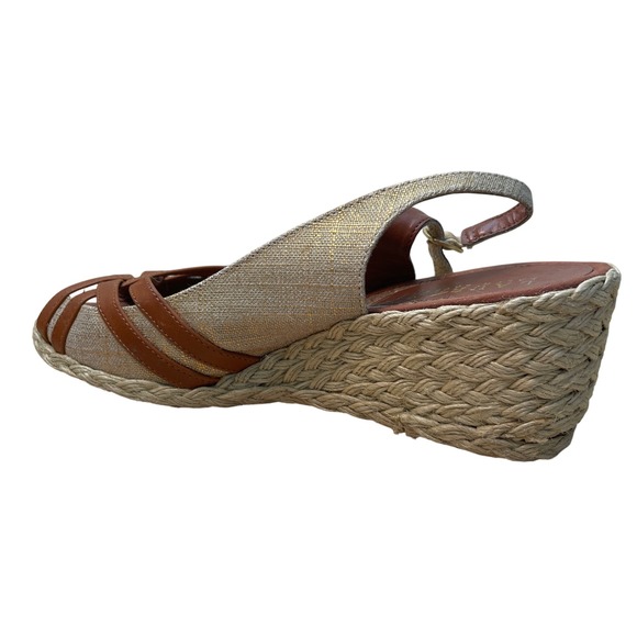 Lauren Ralph Lauren Shoes - Lauren Ralph Lauren Candice Wedge Sandals Gold Linen Brown Espadrille 8.5B